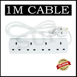 1 Meter Extension Lead Cable Socket 4 Way-Gang UK Mains Power Plug CE UK - Picture 1 of 8