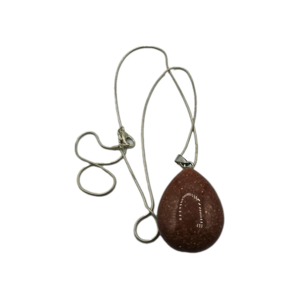 Collar Colgante Lágrima Goldstone, Cadena Tono Plata, Piedra Marrón Brillante Foto 1 de 4