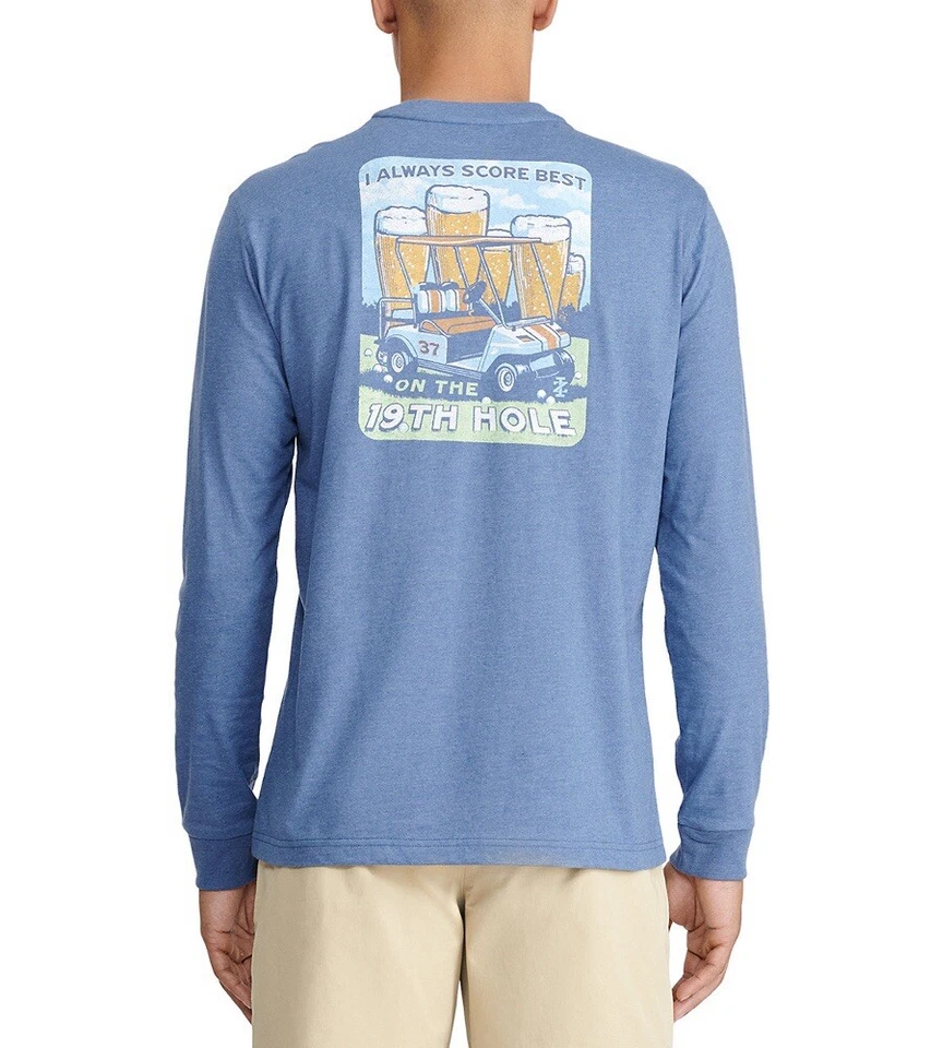 IZOD Saltwater Long Sleeve Blue Golf T-shirt Men's Medium Beer Cart 19th Hole