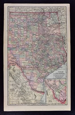 Mapa Mathews-Northrup 1899 Texas Oklahoma Territorio Indígena Austin Houston Dallas Foto 1 de 4