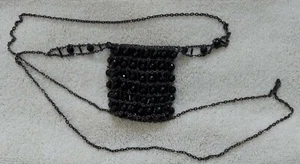 VINTAGE PERLEN SCHWARZ KLEINE TASCHE HALSKETTE - Bild 1 von 5
