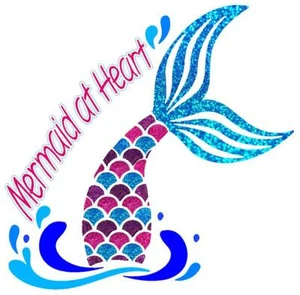 Sparkly Mermaid tail "Mermaid at Heart" Vinyl Reflective Car Decal Sticker - Picture 1 of 3