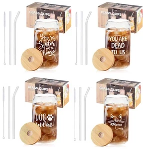 Tazas/tazas de vidrio personalizadas a prueba de calor y café helado con tapa de bambú - Imagen 1 de 8