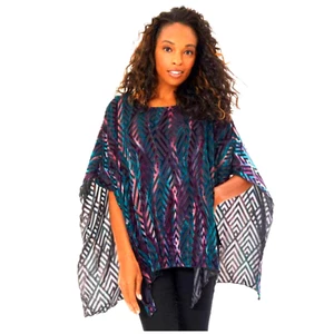 Blusa Top Túnica Kasper Mujer Grande Terciopelo Burnout Poncho Ombre Favorecedora Nueva - Imagen 1 de 14