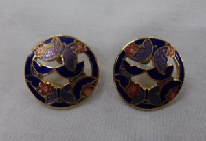 Womens Colorful Round Cloisonne Butterfly Earrings Set ~ EUC ~ Unsigned - Picture 1 of 2