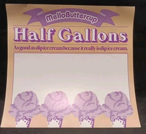 Mello Buttercup Ice Cream Half Gallon Paper Advertising Poster Sign 12.5 X 11.75 - Picture 1 of 10