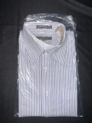 Nordstrom Mens Smart Care Tailored Fit White Blue Red Stripe Dress Shirt 15.5-33 - Image 1 of 4