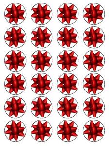 x24 1.5" Red Star Ribbon Wedding Cupcake Topper Decoration On Edible Rice Paper