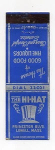 The Hi-Hat Restaurant Lowell MA Vintage Front Strike Matchbook Cover Top Hat - Picture 1 of 1