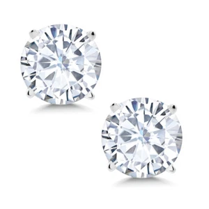Solid 14K White Gold Moissanite Stud Earrings For Women Men | 1.60 Cttw |  6MM - Picture 1 of 7