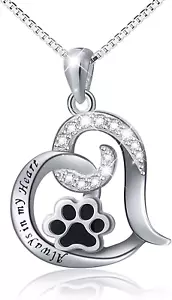 925 Sterling Silver Cute Paw Print Forever Love Heart Pendant Necklace/Bracelet/ - Picture 1 of 6