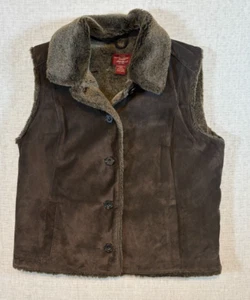 Eddie Bauer Women's Vest Jacket Seattle Suede Brown Button Size Large Authentic - Picture 1 of 2