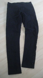 Girls Sz M 10-12 Black SO Lace Sequin Insert  LEGGINGS Stretch PANTS Knit Yoga - Picture 1 of 10