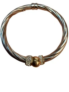 Sterling Silber & 14K Gold gefüllt verdrehtes Kabel Strass Armreif Armband - Bild 1 von 6