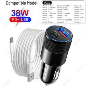 For iPhone 14 13 12 11 X 8 7 6 USB Fast Charger Cord QC PD 38W Car Power Adapter - Picture 1 of 17