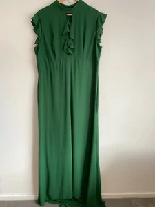 TFNC London Maxi Dress Womens Plus Sz 22 Green Ruffle Flutter Sleeve Zip Lined - Picture 1 of 9