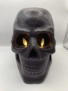 MARTHA STEWART Black Wax Skull Flameless Figural Candle - Luminara - Halloween - Picture 1 of 9