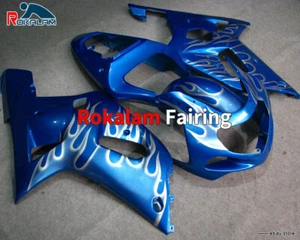 For Suzuki K1 GSXR750 GSXR600 2001 2003 Silver Flame Blue Bodywork Fairing Kit - Picture 1 of 1