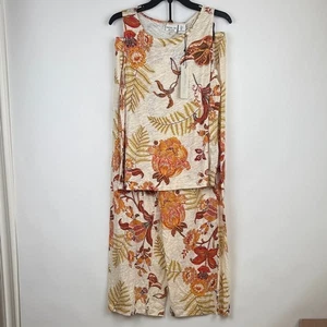 Rachel Zoe Linen Floral Leaf 2 Piece Set Tank Wide Leg Pants Rope Belt Large NWT - Picture 1 of 14