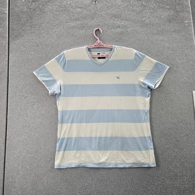 Abercrombie & Fitch Men Shirt XXL Light Blue Striped Logo Moose Embroidered - Image 1 of 4