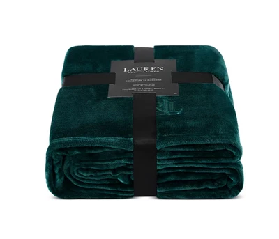 KING SIZE BLANKET  RALPH LAUREN  CLASSIC MICROMINK - GREEN  108”x90” - Image 1 of 4