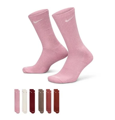 Nike Everyday Plus Dri-FIT Crew Socks 6 Pairs Pink Team Red Brown Medium Sz 6-10 - Image 1 of 4