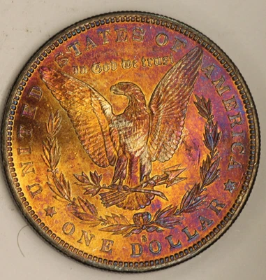 1882 S Morgan Silver Dollar UNC BU Toning Rainbow Choice Bu Cart wheel  - Image 1 of 3