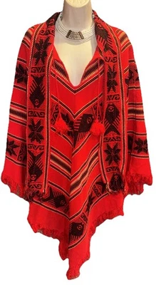Vintage Otavalito Ecuador Hand Woven Southwest Ethnic Boho Poncho Cape OS 45” L - Image 1 of 4