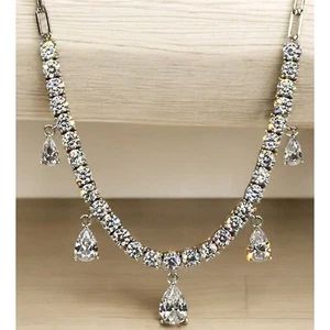 Sterling Silver Stunning CZ Collar Necklace Elegant Style Shiny Chic Dangle NWT - Picture 1 of 18