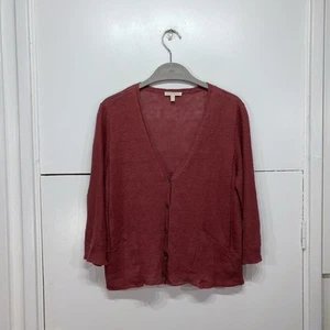 Eileen Fisher Petite 100% Linen Cardigan Red Lightweight Size PM - Picture 1 of 8