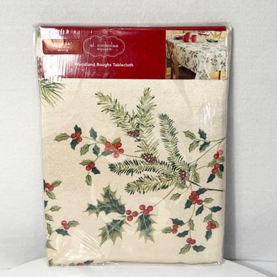 St Nicholas Square Woodland Boughs Tablecloth 60 x 84 Oblong Christmas Holiday - Image 1 of 4