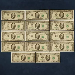 1977-A Lot of 14 Sequential $10 Federal Reserve Notes (Fr 2024-B) - Free Ship US - Picture 1 of 3