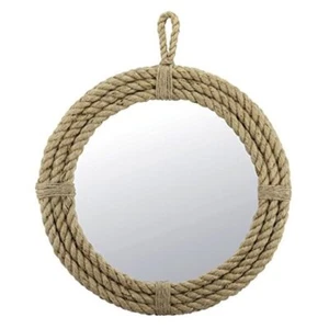 Vintage Nautical 16.5" Round Wall Mirror with Rope Wrapped Trim Home Mirror - Picture 1 of 6