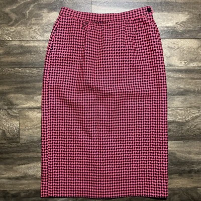 Vtg Pendleton Pencil Skirt Women's Size 6 Pink Wool Houndstooth Lined USA 70s - Image 1 of 4