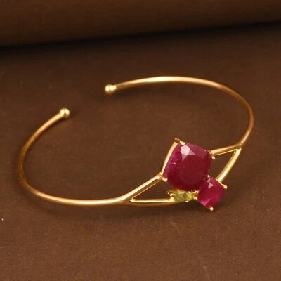 Designer Multi Gemstone Gold Plated 925 Silver Cuff Bangle For WomenGift Jewelry - Image 1 of 4