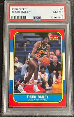 1986 Fleer Thurl Bailey ROOKIE RC PSA 8 NM-MT (JUST GRADED) #6 Utah Jazz ~~1848 - Image 1 of 2