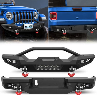 Steel Front / Rear Bumper For 2020-2025 Jeep Gladiator JT W/ Winch Plate D-rings Foto 1 de 4