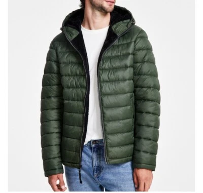 Mens Sherpa-Lined Puffer Insulated Jacket Size-M Color-dark Forest Hawke&Co NY - Image 1 of 4