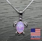 Sterling Silver Pink Stone Unique Turtle Pendant Box Chain Necklace 22 inches