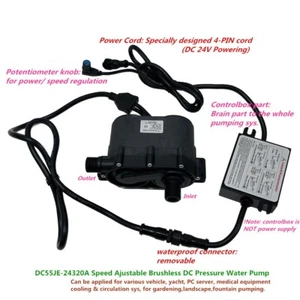 24V Speed Adjustable Brushless DC Water Pump DC55JE-24320A 160W High 32m 2000L/H - Picture 1 of 11