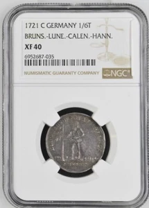 1721 C German States Brunswick Lunenberg. 1/6 Taler 6MG. NGC XF 40. Top Pop - Picture 1 of 2
