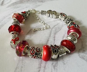 Red Cancer Cardiovascular Awareness European Charm Bracelet 7.0-8.0” - Picture 1 of 8