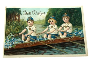 "Postal antigua ""Best Wishes"" tripulación de remo 1912 (PC44) - Imagen 1 de 5