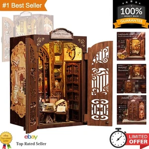 Elegante kit de rincón para libros hágalo usted mismo - Mini biblioteca con muebles y acogedora escena de gato - Imagen 1 de 11