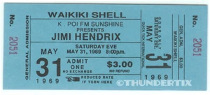 1 1969 JIMI HENDRIX VINTAGE UNUSED FULL TICKET WAIKIKI BLUE laminated repro  - Picture 1 of 1