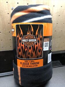 Harley-Davidson Flames Fleece Throw Blanket 50'' x 60'' Black & Orange