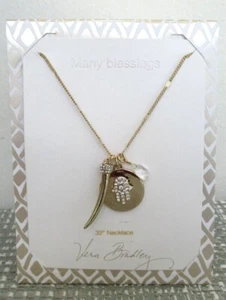 Vera Bradley Women's Pendant Hamsa Necklace, Gold Tone Rhinestone Size 32" L NWT - Picture 1 of 5