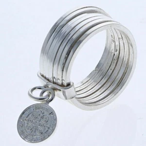 Size 9- St. Benedict Silver Ring, 925 Sterling Silver, Linked Stack Ring, R12200 - Picture 1 of 1