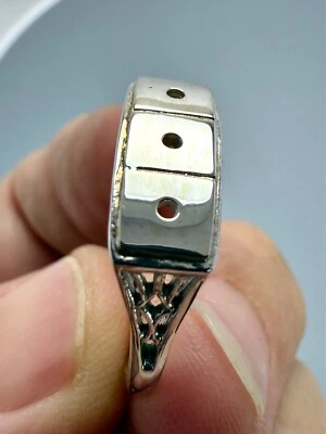 14K White Gold Filigree Mounting with three 5mm plates 3.9gm Size 6.75 New - Image 1 of 4