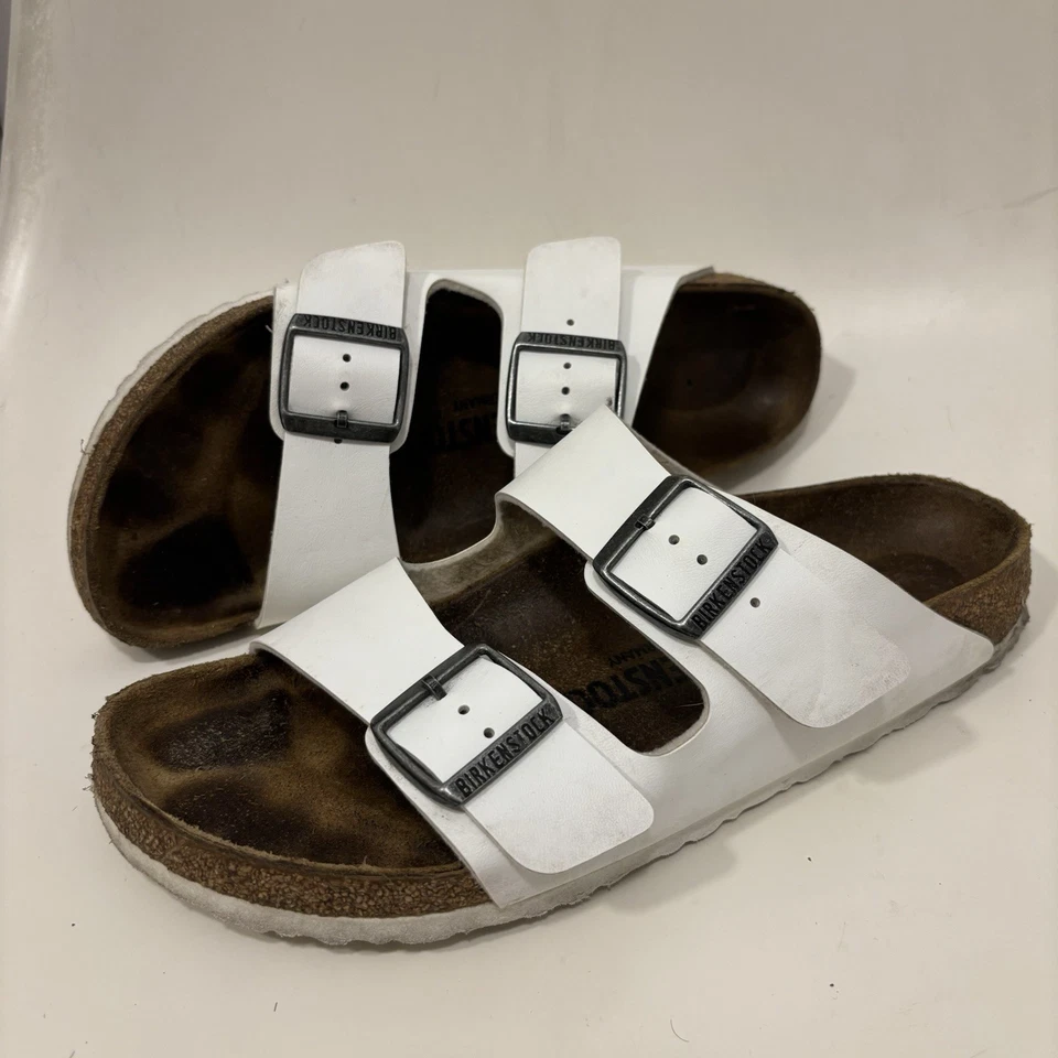 Sandalias Birkenstock Arizona Birko Flor para mujer EE. UU. 9 UE 40 cuero blanco suela de corcho Foto 1 de 4